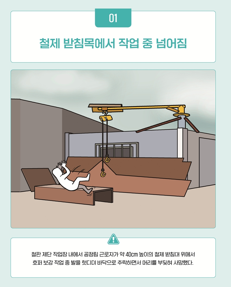 철제 받침목에서 작업 중 넘어짐