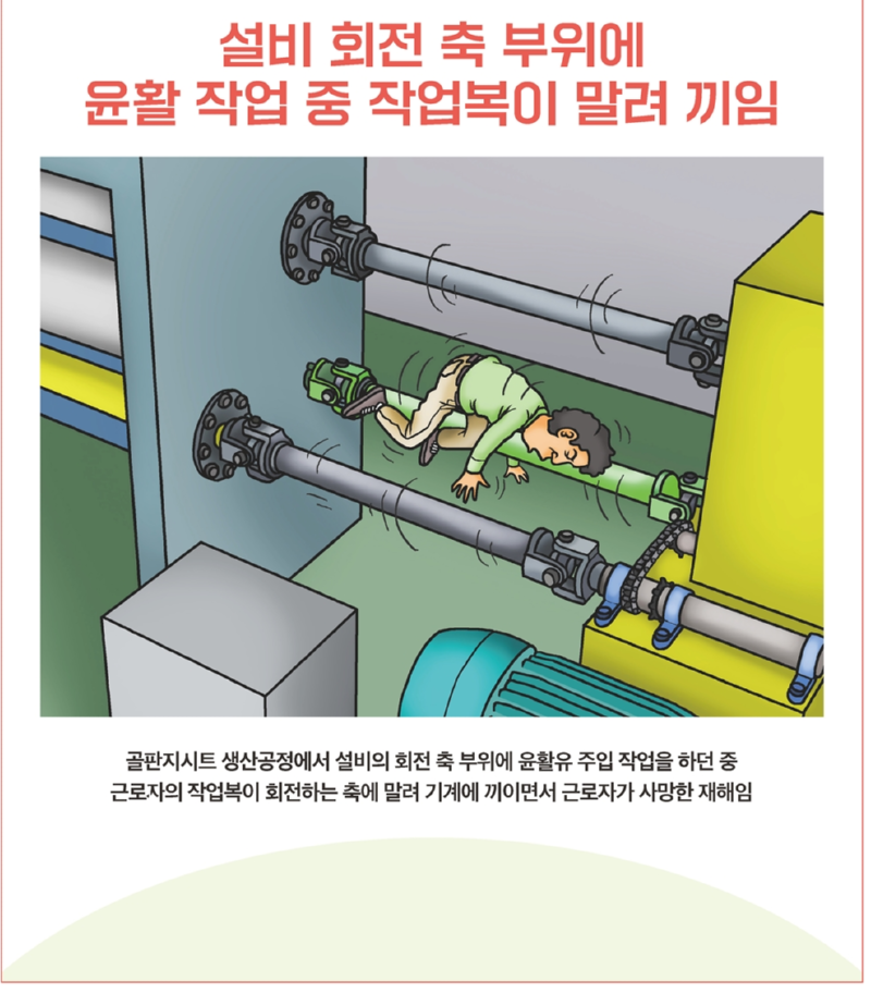 재해사례_설비 회전 축 부위에 윤활 작업 중 작업복이 말려 끼임 1.png