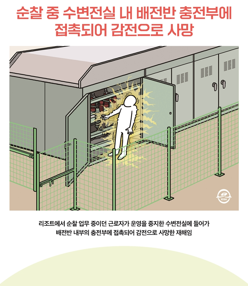 순찰 중 수변전실 내 배전반 충전부에 접촉되어 감전으로 사망 (1).png