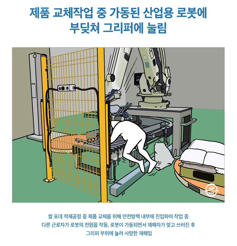 재해사례_제품 교체작업 중 가동된 산업용 로봇에 부딪쳐 그리퍼에 눌림_페이지_1.png