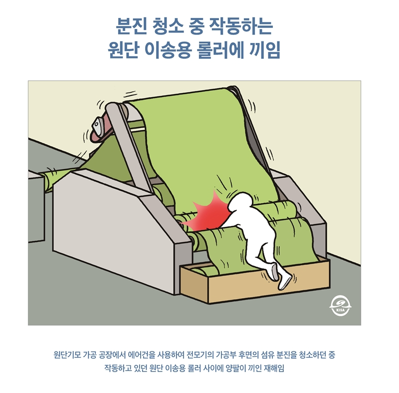 재해사례_분진 청소 중 작동하는 원단 이송용 롤러에 끼임_1.png